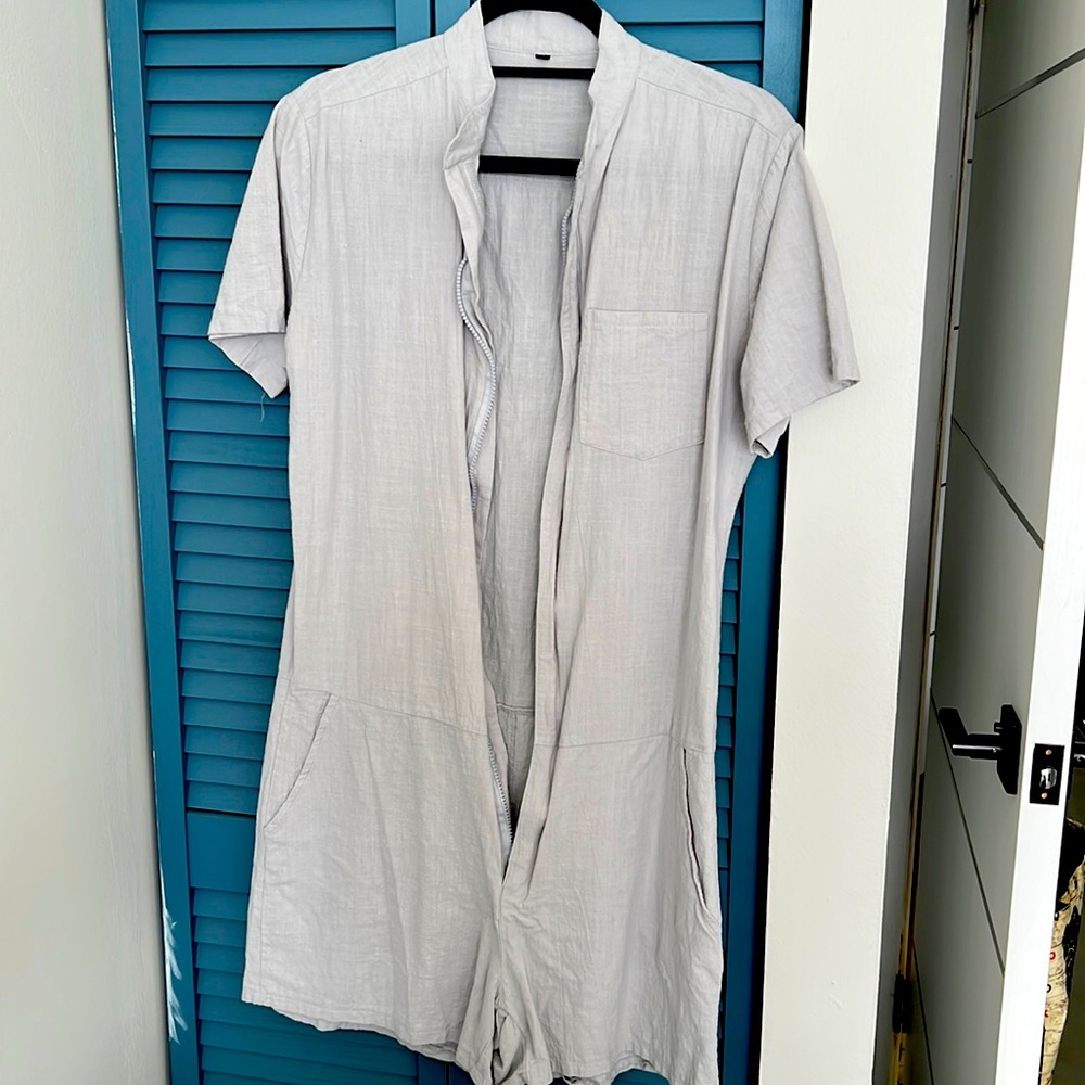 Zippered Male Romper Size Medium Linen Gray